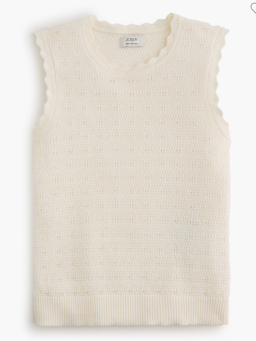 J Crew Ivory Scalloped Pointelle Sweater Shell